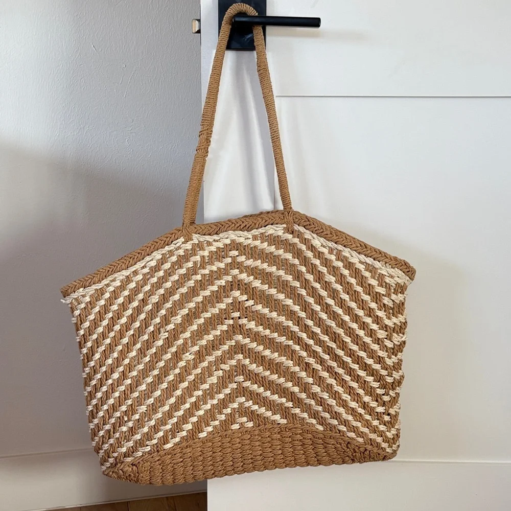 Neutral Woven Chevron Tote
